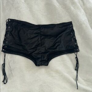 Black Lace-Up Faux Leather Shorts